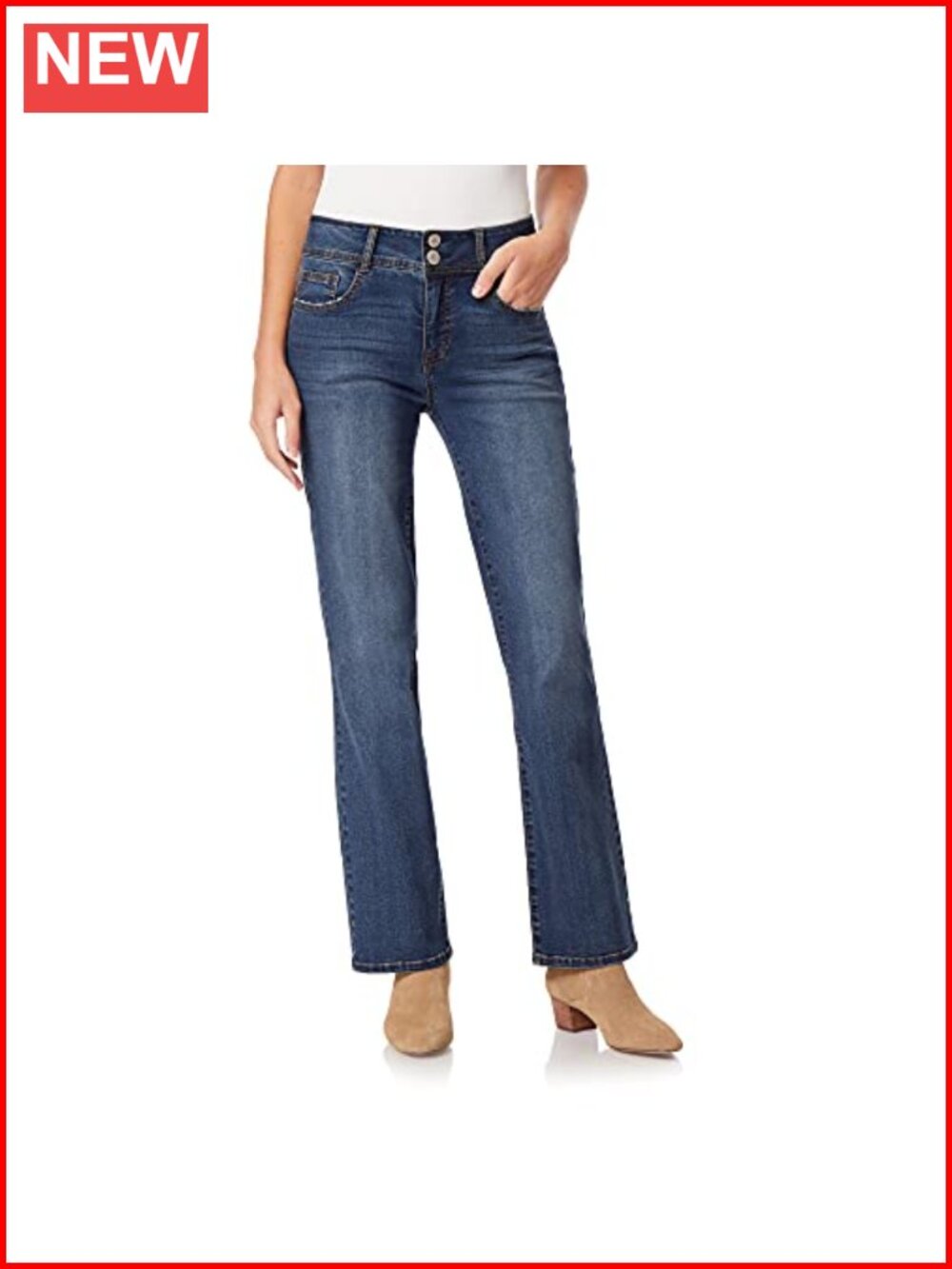 Curvy Bootcut Mid-Rise Jeans Double-Button Tummy Tech Denim